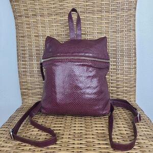 Latico Bag Anthropologie Burgundy Leather Perforated Mini Backpack NJ USA